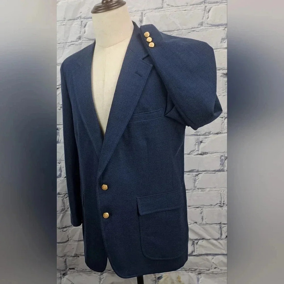 Vintage 80s 90s Stafford Men's Blazer Sport Coat Tailored in USA Blue 43R  42R - Picture 5 of 16